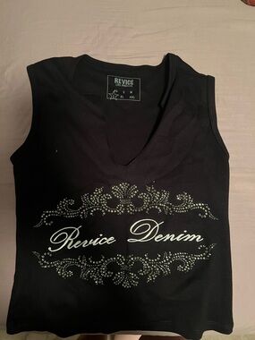 REVICE Black Rhinestone Embellished V-Neck Tank